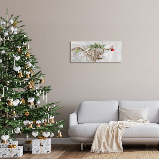Stupell Industries Cattle with Christmas Ornaments Canvas Wall Art